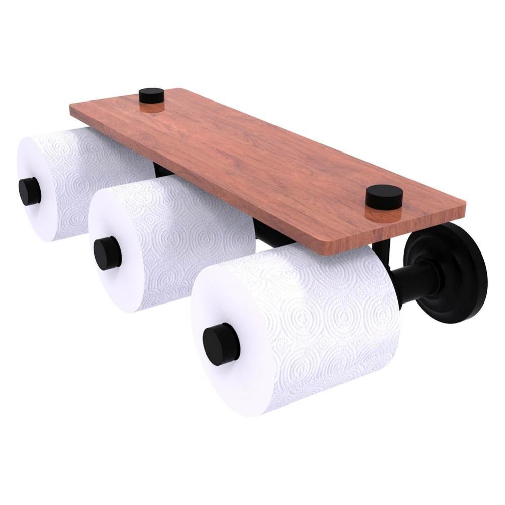 Que New Collection Horizontal Reserve 3 Roll Toilet Paper Holder with Wood Shelf - Matte Black
