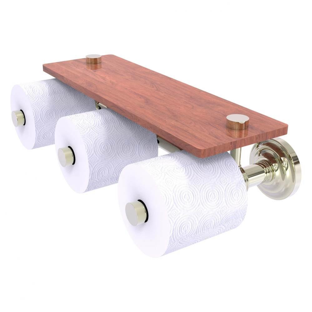 Que New Collection Horizontal Reserve 3 Roll Toilet Paper Holder with Wood Shelf - Polished Nickel