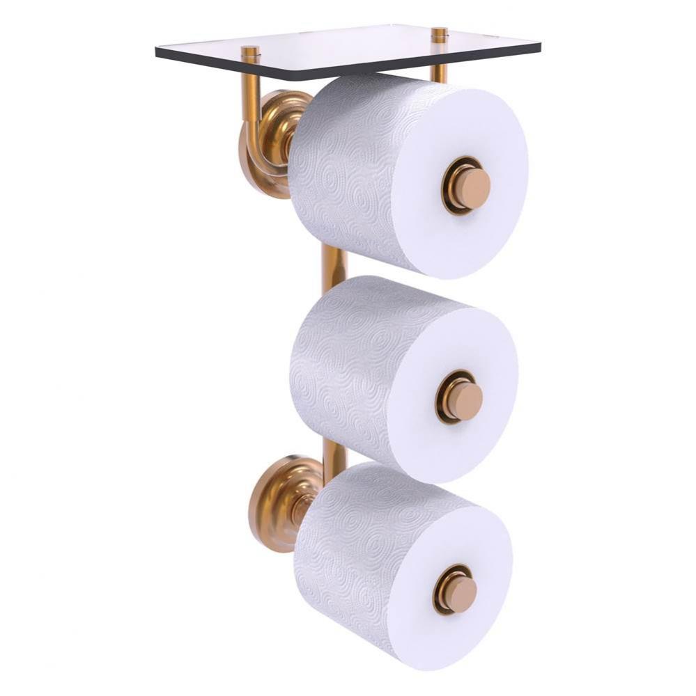 Que New Collection 3 Roll Toilet Paper Holder with Glass Shelf - Brushed Bronze