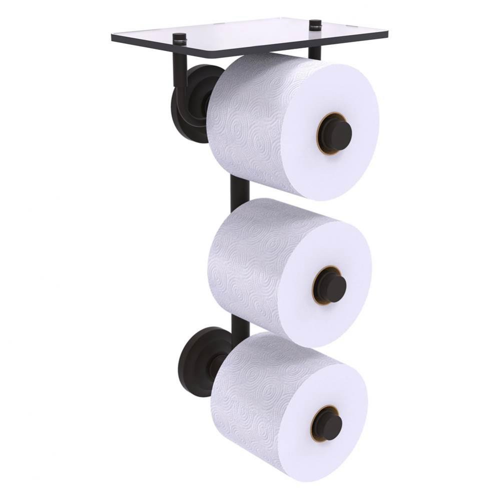 Que New Collection 3 Roll Toilet Paper Holder with Glass Shelf - Oil Rubbed Bronze