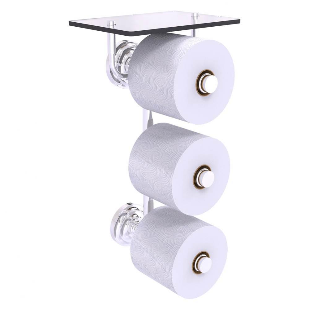Que New Collection 3 Roll Toilet Paper Holder with Glass Shelf - Polished Chrome