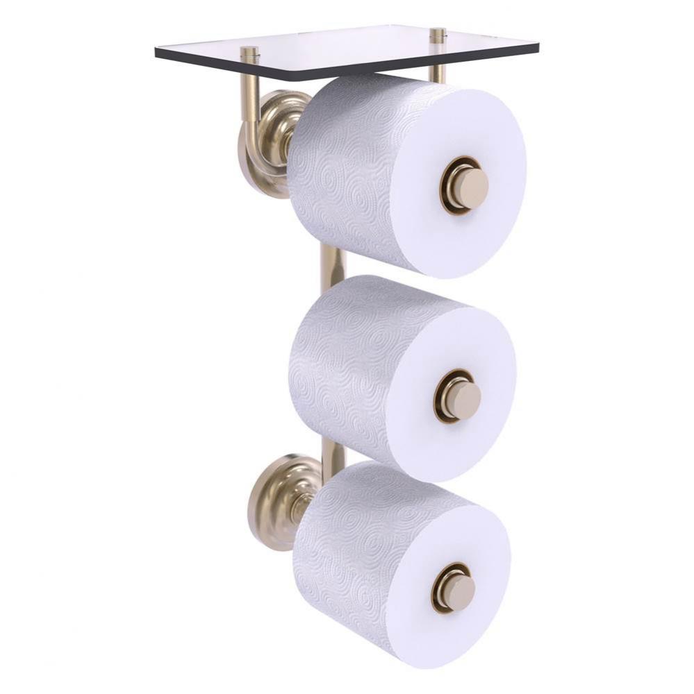 Que New Collection 3 Roll Toilet Paper Holder with Glass Shelf - Antique Pewter