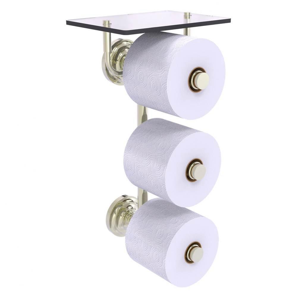 Que New Collection 3 Roll Toilet Paper Holder with Glass Shelf - Polished Nickel
