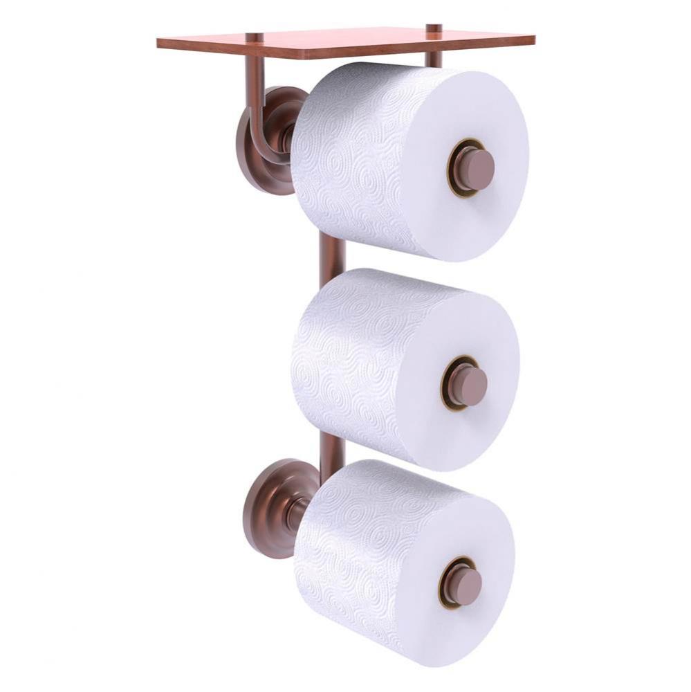 Que New Collection 3 Roll Toilet Paper Holder with Wood Shelf - Antique Copper
