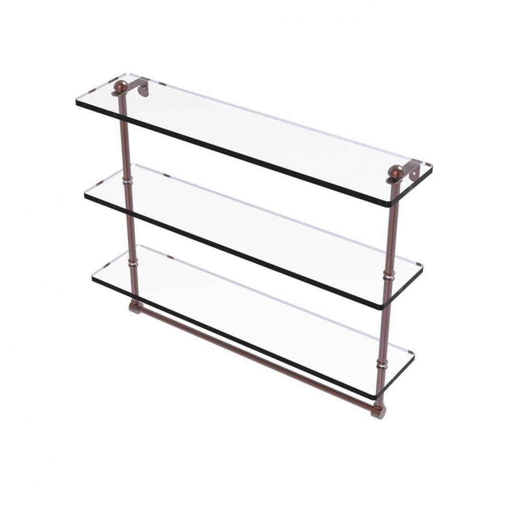 16 Inch Triple Tiered Glass Shelf with Integrated Towel Bar