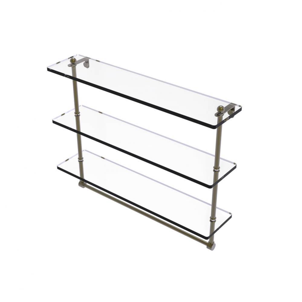 22 Inch Triple Tiered Glass Shelf with Integrated Towel Bar