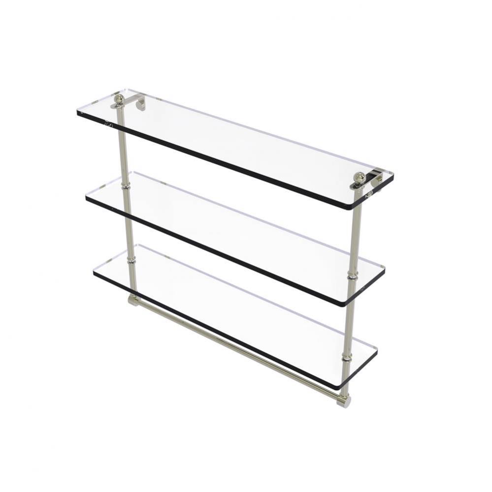 22 Inch Triple Tiered Glass Shelf with Integrated Towel Bar