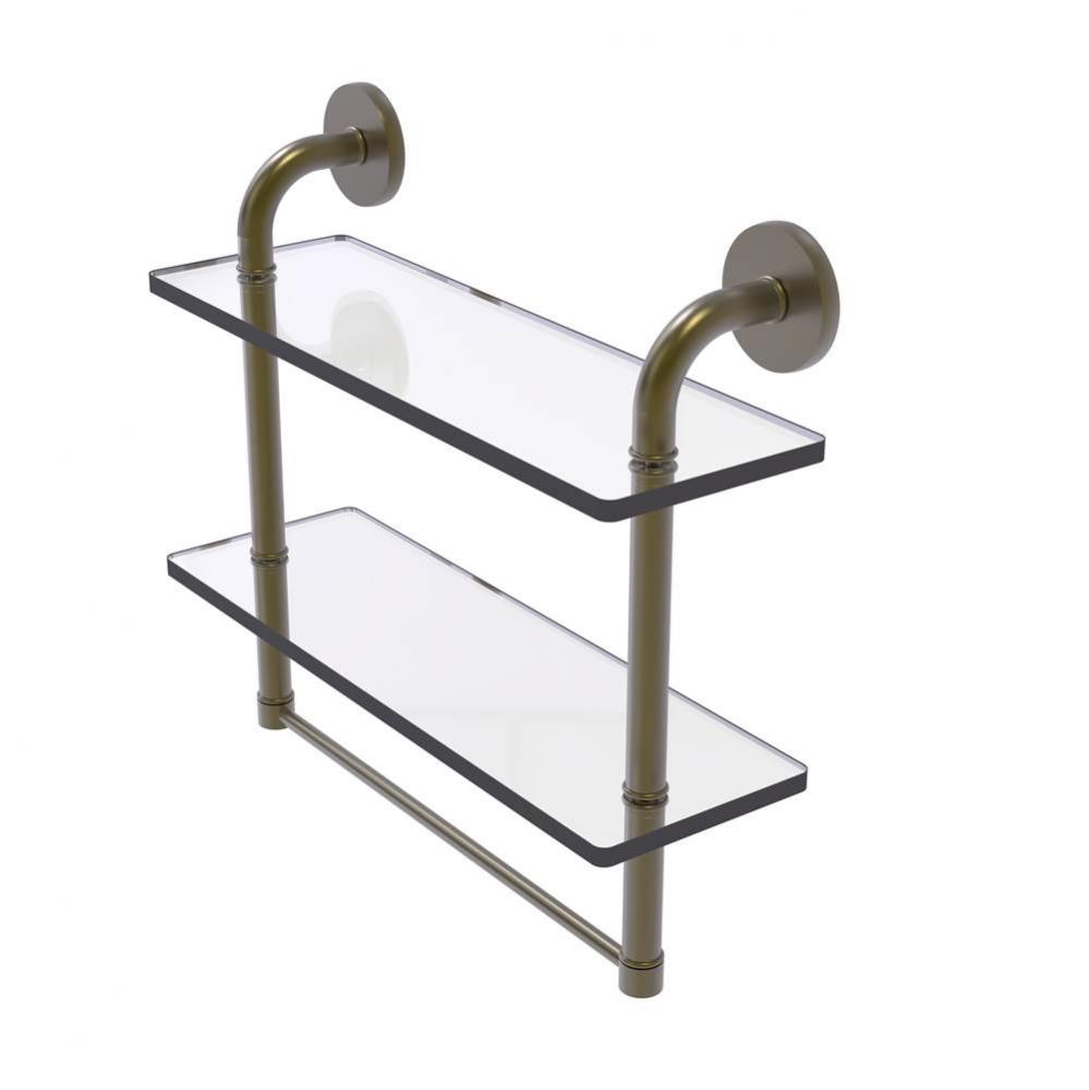 Remi Collection 16 Inch Two Tiered Glass Shelf with Integrated Towel Bar