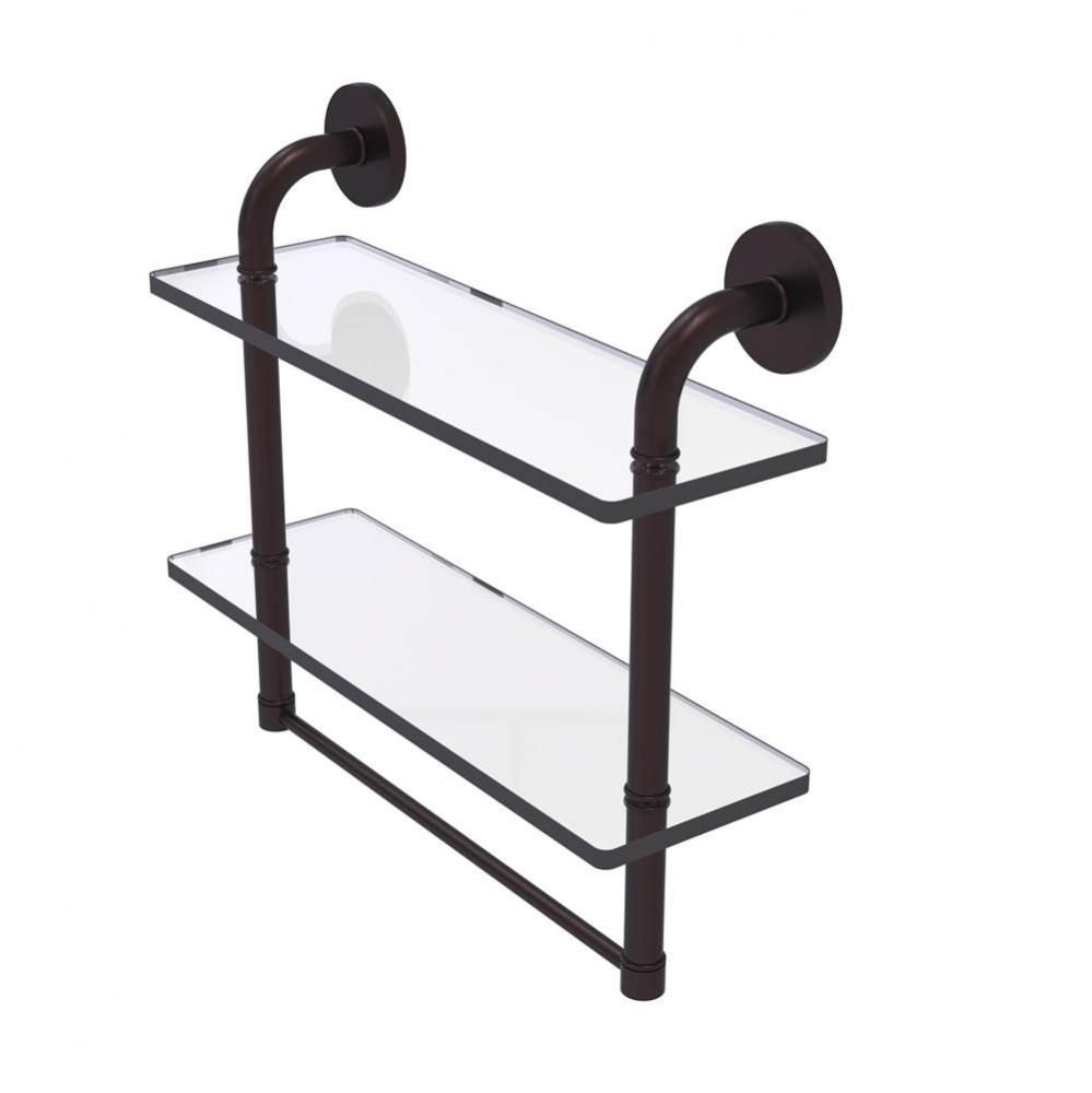 Remi Collection 16 Inch Two Tiered Glass Shelf with Integrated Towel Bar