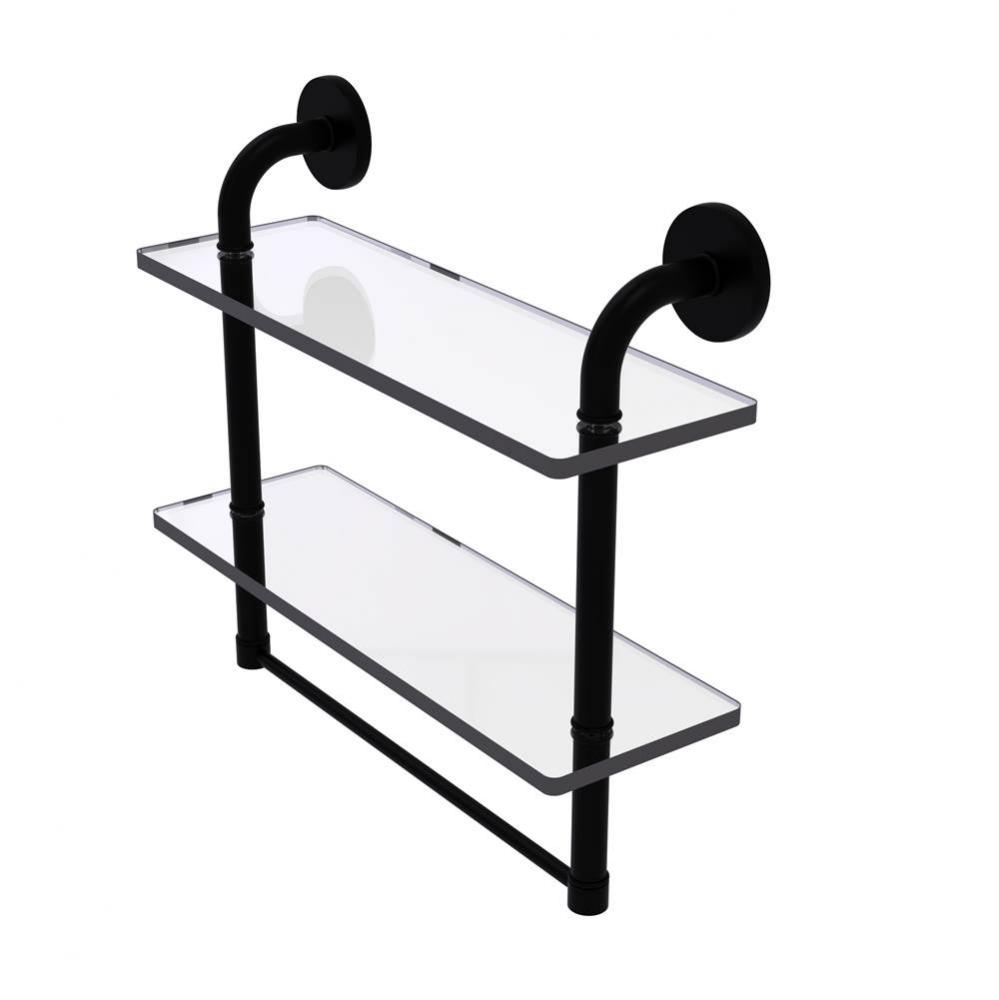 Remi Collection 16 Inch Two Tiered Glass Shelf with Integrated Towel Bar