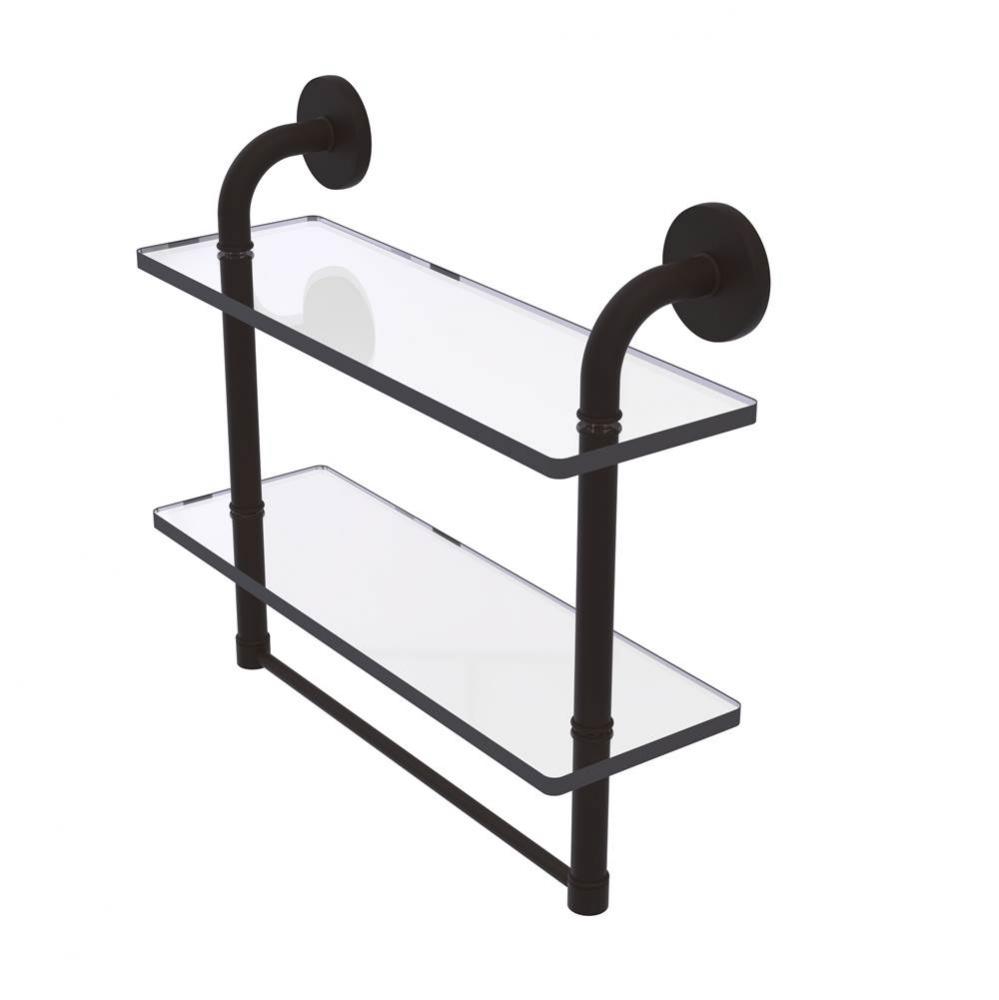 Remi Collection 16 Inch Two Tiered Glass Shelf with Integrated Towel Bar