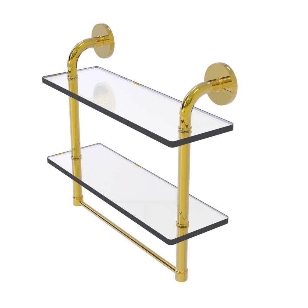Remi Collection 16 Inch Two Tiered Glass Shelf with Integrated Towel Bar