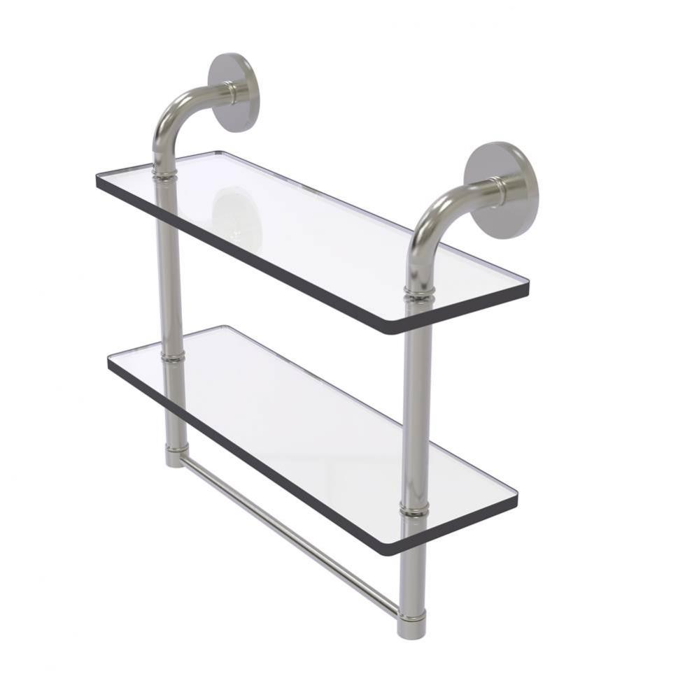 Remi Collection 16 Inch Two Tiered Glass Shelf with Integrated Towel Bar