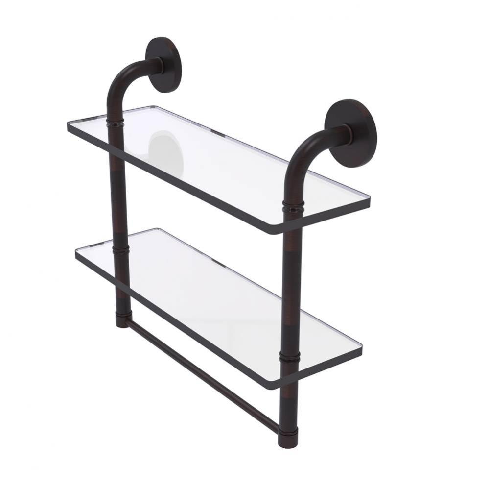 Remi Collection 16 Inch Two Tiered Glass Shelf with Integrated Towel Bar