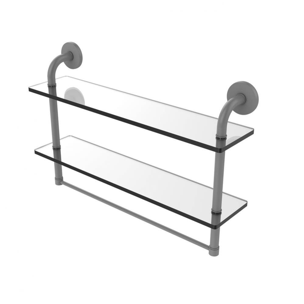 Remi Collection 22 Inch Two Tiered Glass Shelf with Integrated Towel Bar