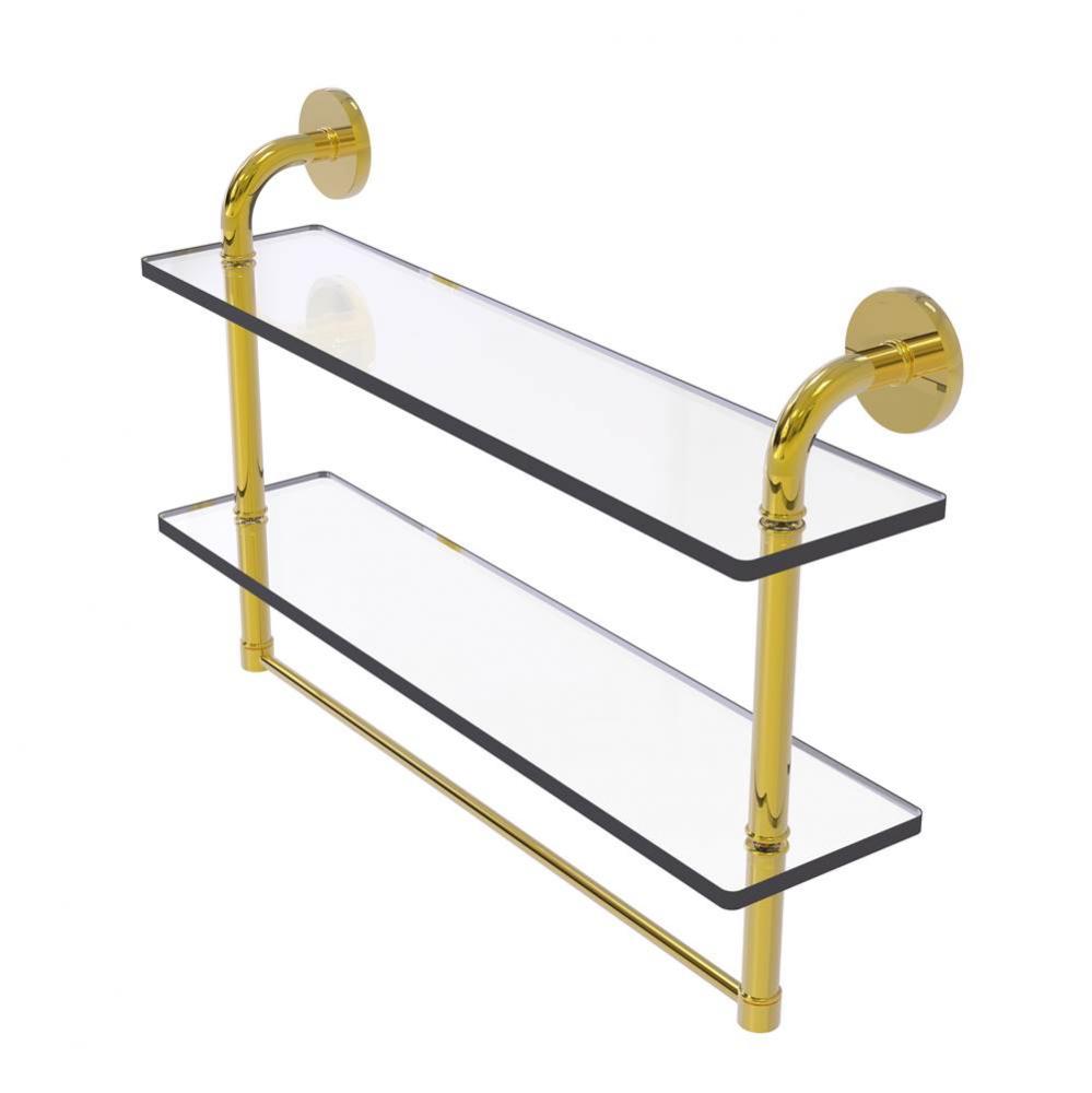 Remi Collection 22 Inch Two Tiered Glass Shelf with Integrated Towel Bar