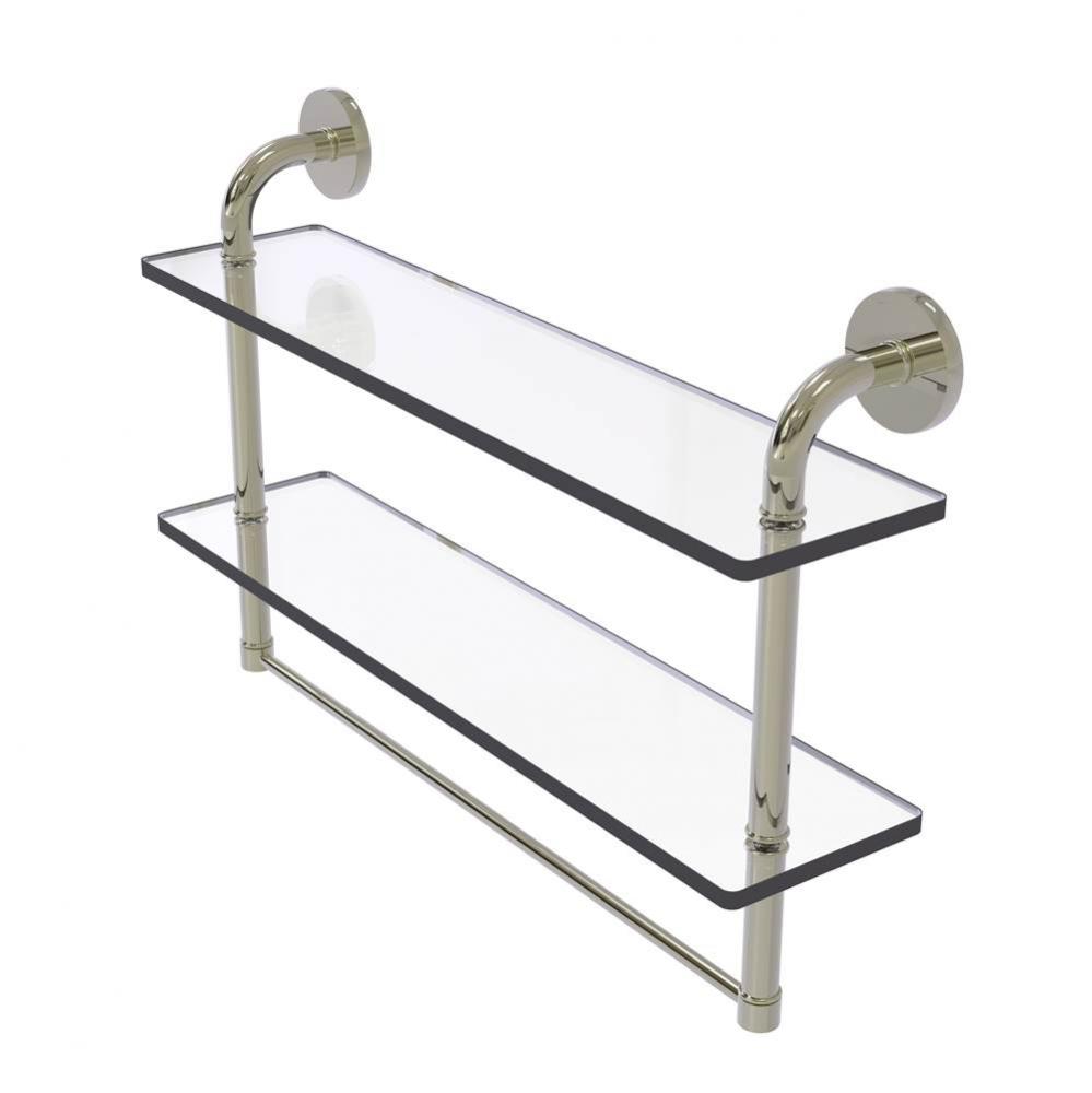 Remi Collection 22 Inch Two Tiered Glass Shelf with Integrated Towel Bar