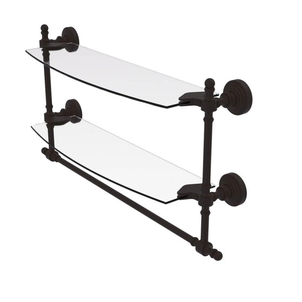 Retro Wave Collection 18 Inch Two Tiered Glass Shelf with Integrated Towel Bar