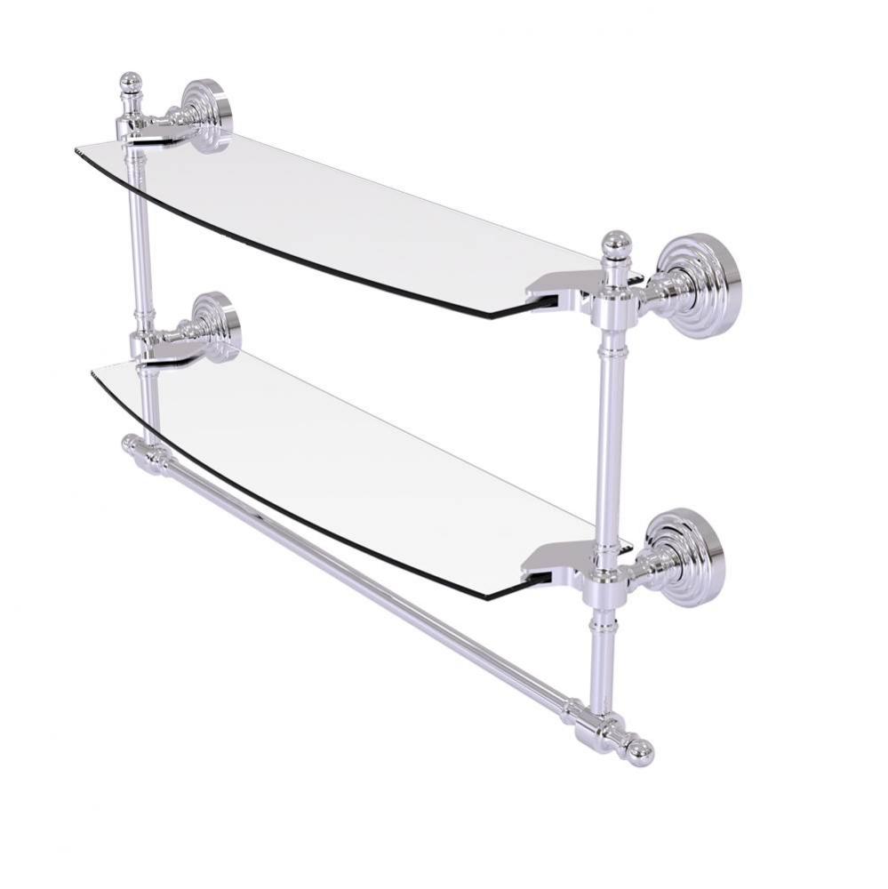 Retro Wave Collection 18 Inch Two Tiered Glass Shelf with Integrated Towel Bar