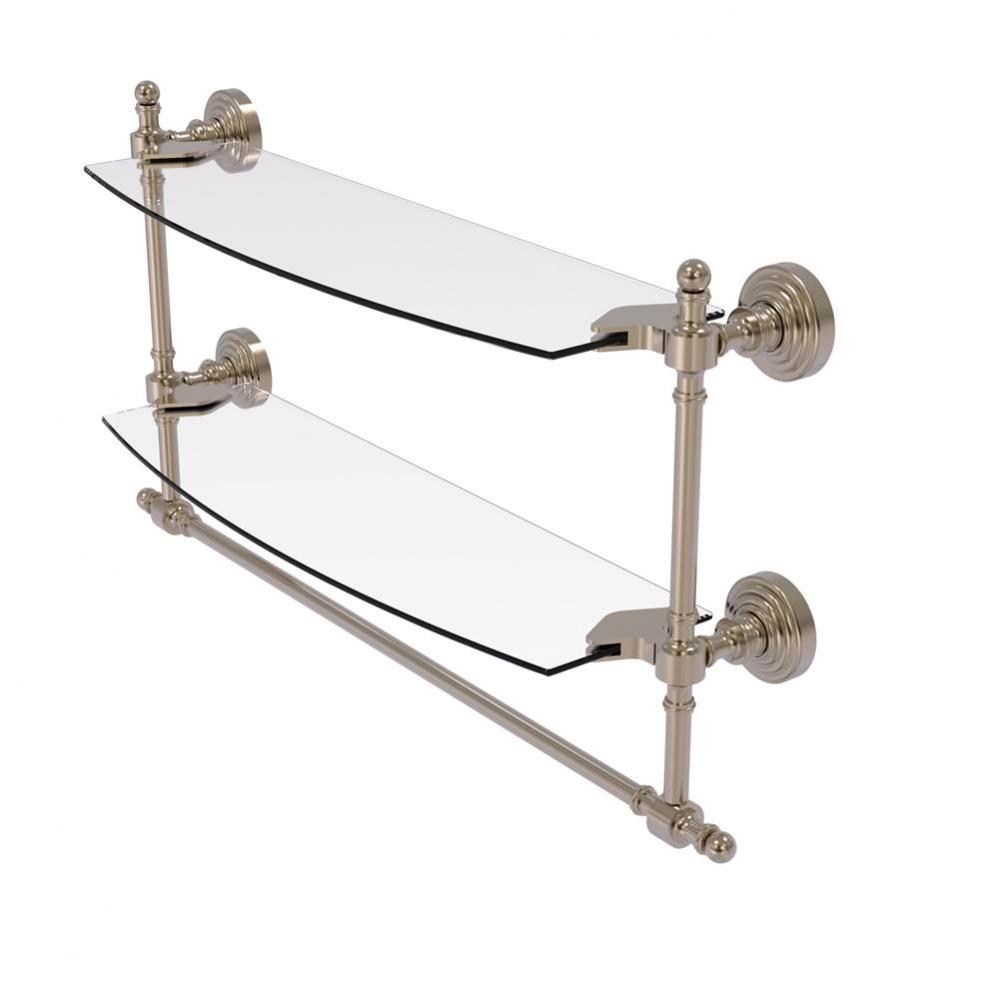 Retro Wave Collection 18 Inch Two Tiered Glass Shelf with Integrated Towel Bar