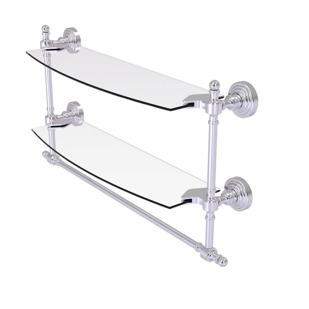 Retro Wave Collection 18 Inch Two Tiered Glass Shelf with Integrated Towel Bar