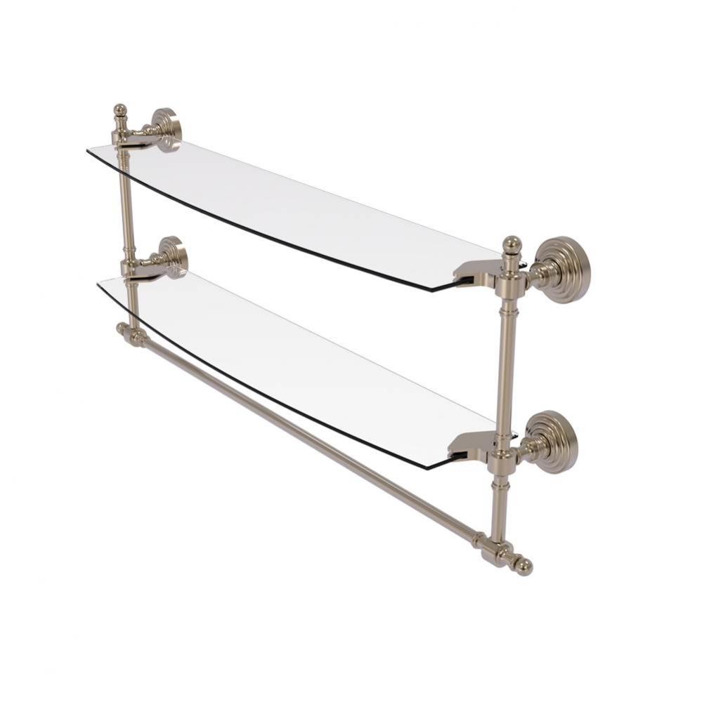 Retro Wave Collection 24 Inch Two Tiered Glass Shelf with Integrated Towel Bar