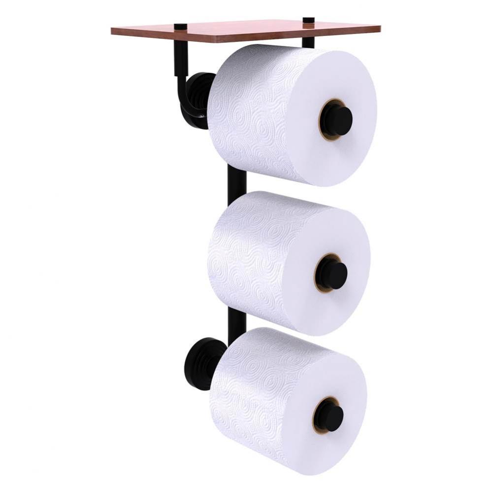 Waverly Place Collection 3 Roll Toilet Paper Holder with Wood Shelf - Matte Black