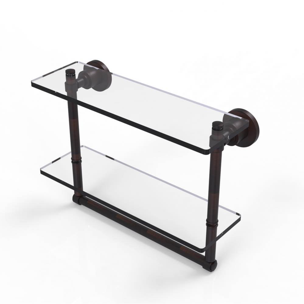 Washington Square Collection 16 Inch Two Tiered Glass Shelf with Integrated Towel Bar