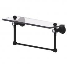 Allied Brass CC-1-16-TB-BKM - Carolina Crystal Collection 16 Inch Glass Shelf with Integrated Towel Bar - Matte Black