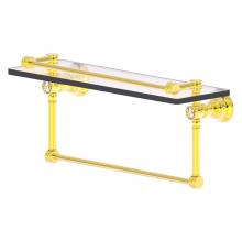 Allied Brass CC-1-16-TB-GAL-PB - Carolina Crystal Collection 16 Inch Gallery Glass Shelf with Towel Bar - Polished Brass