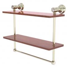 Allied Brass CC-2-16-TB-IRW-PNI - Carolina Crystal Collection 16 Inch Double Wood Shelf with Towel Bar - Polished Nickel