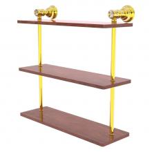 Allied Brass CC-5-16-IRW-PB - Carolina Crystal Collection 16 Inch Triple Wood Shelf - Polished Brass