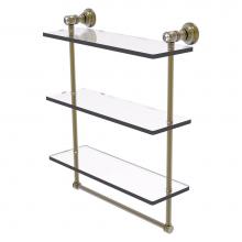 Allied Brass CC-5-16-TB-ABR - Carolina Crystal Collection 16 Inch Triple Glass Shelf with Towel Bar - Antique Brass