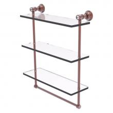 Allied Brass CC-5-16-TB-CA - Carolina Crystal Collection 16 Inch Triple Glass Shelf with Towel Bar - Antique Copper