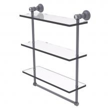 Allied Brass CC-5-16-TB-GYM - Carolina Crystal Collection 16 Inch Triple Glass Shelf with Towel Bar - Matte Gray