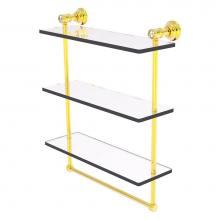 Allied Brass CC-5-16-TB-PB - Carolina Crystal Collection 16 Inch Triple Glass Shelf with Towel Bar - Polished Brass