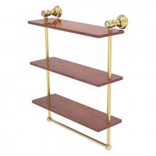 Allied Brass CC-5-16-TB-IRW-SBR - Carolina Crystal Collection 22 Inch Triple Wood Shelf with Towel Bar - Satin Brass