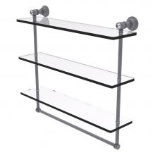 Allied Brass CC-5-22-TB-GYM - Carolina Crystal Collection 22 Inch Triple Glass Shelf with Towel Bar - Matte Gray