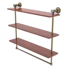 Allied Brass CC-5-22-TB-IRW-ABR - Carolina Crystal Collection 22 Inch Triple Wood Shelf with Towel Bar - Antique Brass