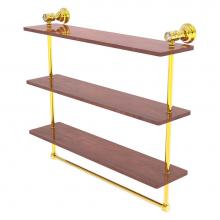 Allied Brass CC-5-22-TB-IRW-PB - Carolina Crystal Collection 22 Inch Triple Wood Shelf with Towel Bar - Polished Brass