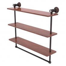 Allied Brass CC-5-22-TB-IRW-VB - Carolina Crystal Collection 22 Inch Triple Wood Shelf with Towel Bar - Venetian Bronze