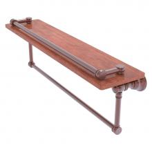 Allied Brass CL-1-22TB-GAL-IRW-CA - Carolina Collection 22 Inch Wood Gallery Shelf with Towel Bar - Antique Copper