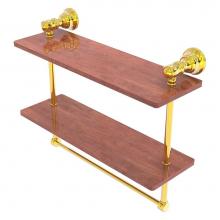 Allied Brass CL-2-16TB-IRW-PB - Carolina Collection 16 Inch Double Wood Shelf with Towel Bar - Polished Brass