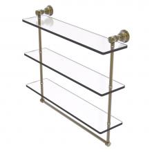 Allied Brass CL-5-22TB-ABR - Carolina Collection 22 Inch Triple Glass Shelf with Towel Bar - Antique Brass