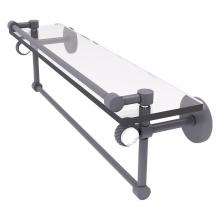 Allied Brass CV-1TBT-22-GAL-GYM - Clearview Collection 22 Inch Glass Gallery Shelf with Towel Bar and Twisted Accents - Matte Gray
