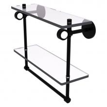 Allied Brass CV-2TB-16-BKM - Clearview Collection 16 Inch Double Glass Vanity Shelf with Integrated Towel Bar - Matte Black