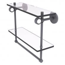 Allied Brass CV-2TB-16-GYM - Clearview Collection 16 Inch Double Glass Vanity Shelf with Integrated Towel Bar - Matte Gray