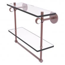 Allied Brass CV-2TBT-16-CA - Clearview Collection 16 Inch Double Glass Shelf with Towel Bar and Twisted Accents - Antique Coppe