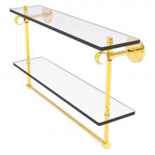Allied Brass CV-2TBT-22-PB - Clearview Collection 22 Inch Double Glass Shelf with Towel Bar and Twisted Accents - Polished Bras