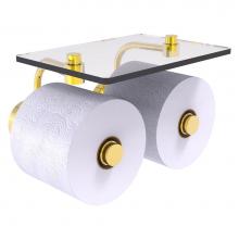 Allied Brass DT-24-2S-PB - Dottingham Collection 2 Roll Toilet Paper Holder with Glass Shelf - Polished Brass